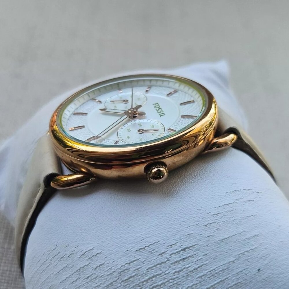 Fossil Women Wristwatch Multifunction Cream Leather Band Gold Tone Case Watch - Picture 8 of 12